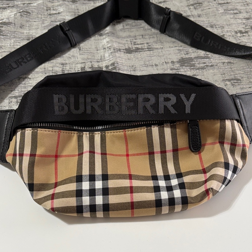 Beige and Black Check Belt Bag